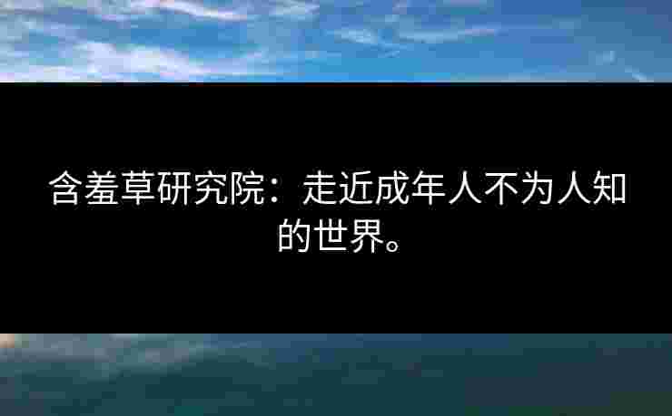 含羞草研究院：走近成年人不为人知的世界。
